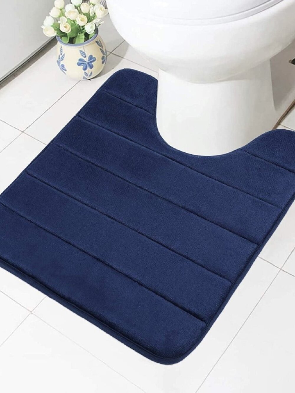new NAVY BLUE 21x24" MICRODRY Super-Soft Quilted Memory Foam Contour Rug